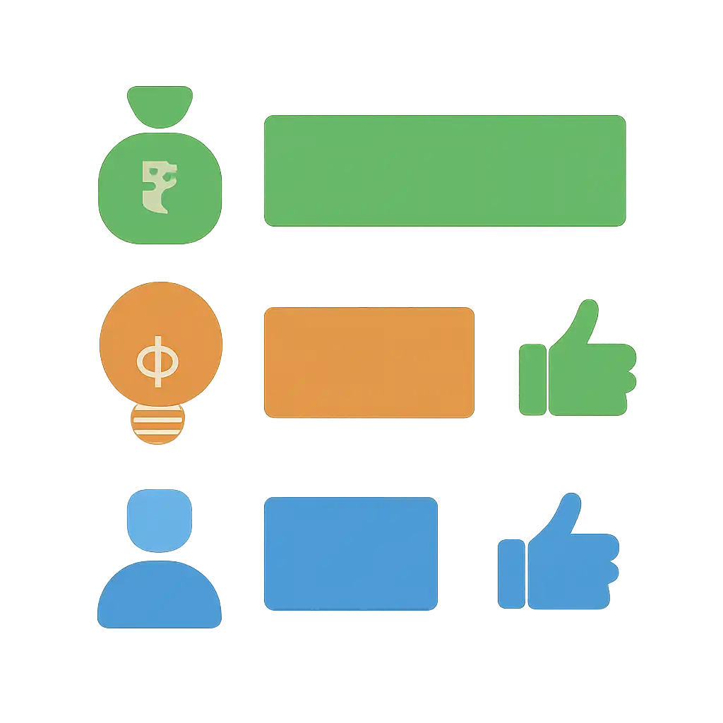 Infographic comparing options using coloured bars and icons only, no text or labels, flat design, Tiranga Lottery